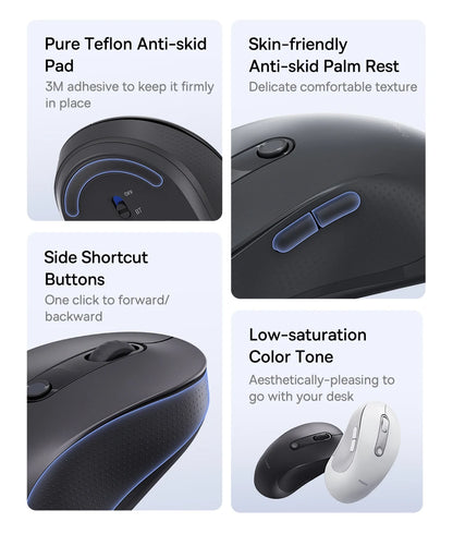 Baseus Wireless Mouse Bluetooth 5.3 Ergonomic Silent Mouse, 2.4GHz Rechargeable Office Mouse with 7 Buttons, Adjustable DPI for Laptop, MacBook, PC & Tablet