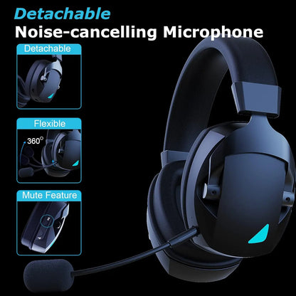 Gaming Headset with Detachable Noise Cancelling Microphone – 3 Mode Wireless Bluetooth 5.3 2.4G USB & 3.5mm Wired Gaming Headset with 50mm Drivers