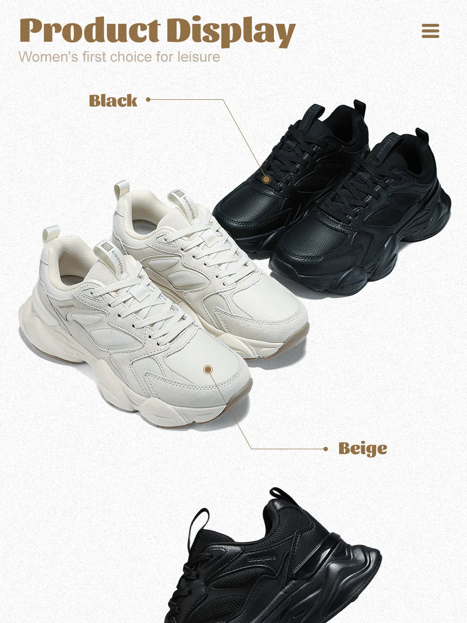 Baasploa Women Walking Shoes Lightweight Mesh Breathable Sport Shoes Comfort Soft Female Leather Height Increase Casual Sneakers