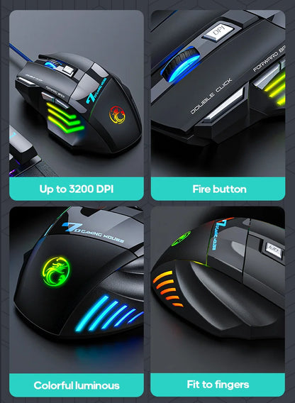 Mouse da gaming cablato USB a 4 tasti Generation, mouse da gaming ergonomico 2400DPI con retroilluminazione RGB e sensore ottico ad alta precisione