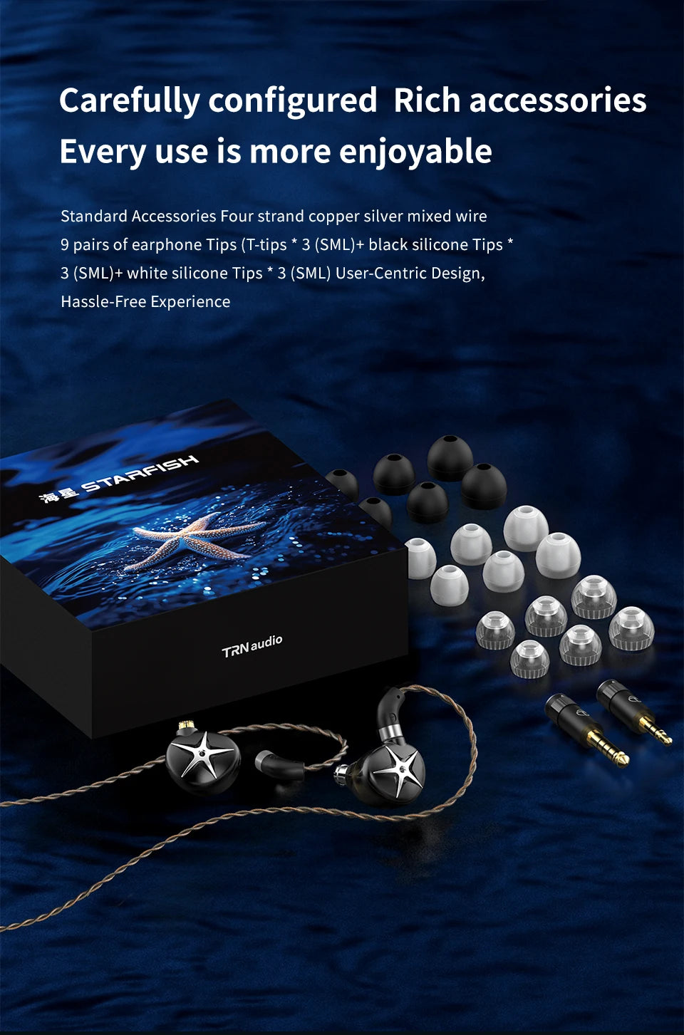 TRN Starfish HiFi Wired Earphones 12mm Dynamic Driver In-Ear Monitors with Beryllium Diaphragm, Detachable Cable Audiophile HiFi Headphones