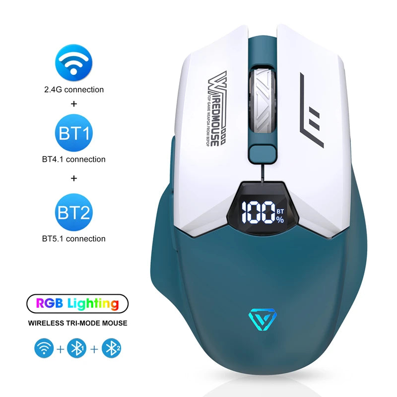 Ratón Bluetooth inalámbrico de doble modo con pantalla inteligente, carga silenciosa, para oficina, gaming, portátil y tablet, universal