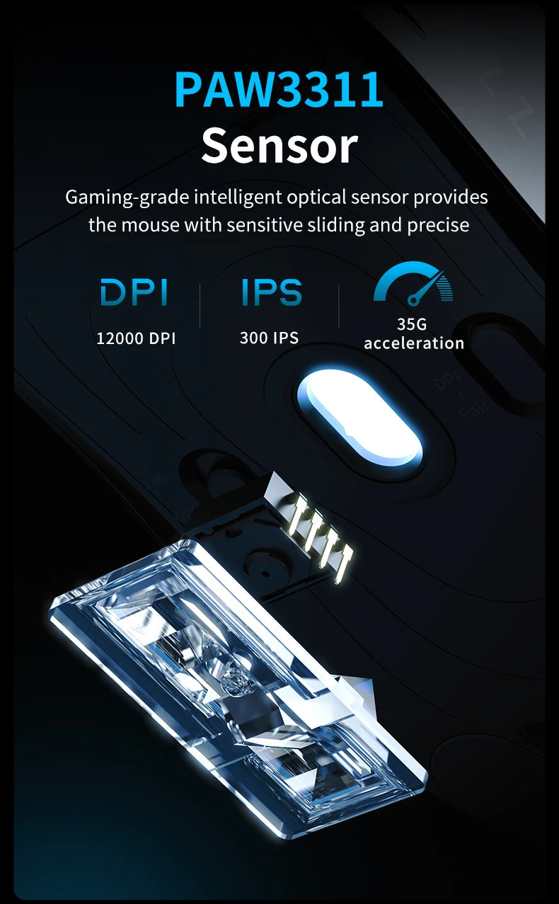 AJAZZ AJ179 V2 MAX Tri-Mode Wireless Gaming Mouse, 56g Lightweight PAW3311 Sensor, 12000 DPI, Rechargeable Right-Hand Gaming Mouse