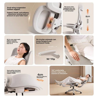 Ergonomic Office Chair with Floating Wing Lumbar Support, Adjustable Height Mesh Computer Chair, Swivel Rolling Office Chair for Home, Gaming & Office