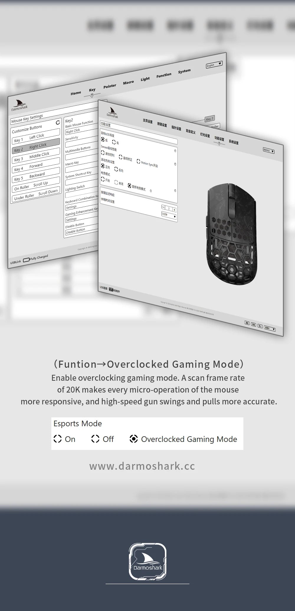 Mouse gaming wireless Darmoshark M5Air in fibra di carbonio forgiata 8K PAW3950 30K DPI per mani piccole, presa fingertip, macro di gioco, ultraleggero
