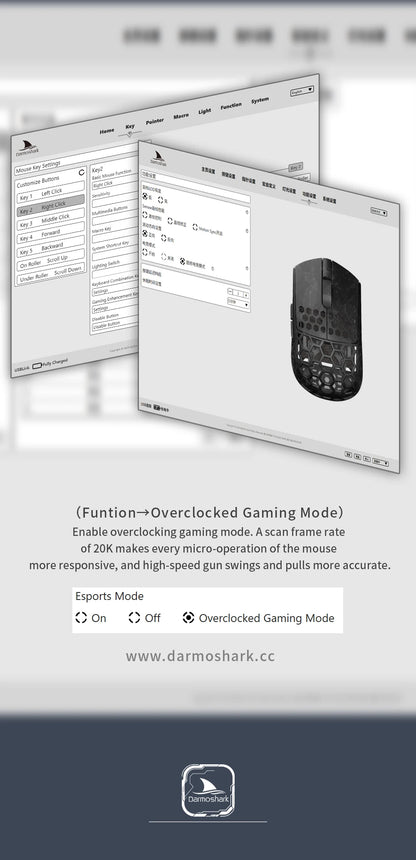 Mouse gaming wireless Darmoshark M5Air in fibra di carbonio forgiata 8K PAW3950 30K DPI per mani piccole, presa fingertip, macro di gioco, ultraleggero
