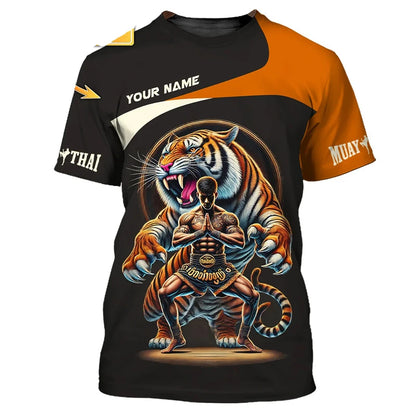 Stylové nové pánské tričko s grafikou Muay Thai, 3D potiskem tygra a draka, personalizovaným jménem a výrazným designem, letní tričko na gym a fitness