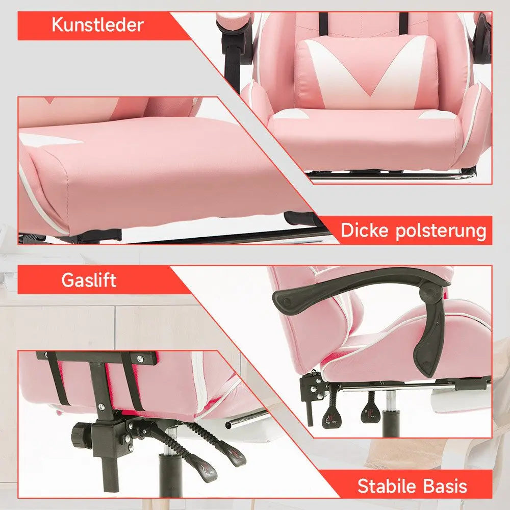Ergonomic Gaming Chair with Lumbar Support, PU Leather Office Chair, Adjustable Height Computer Chair with Headrest, 360° Swivel