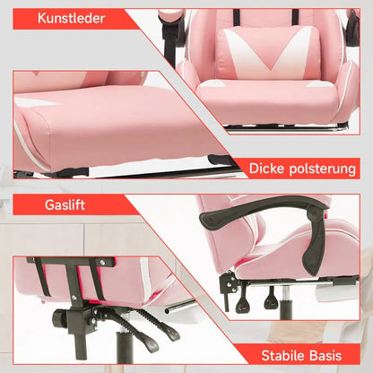 Ergonomic Gaming Chair with Lumbar Support, PU Leather Office Chair, Adjustable Height Computer Chair with Headrest, 360° Swivel