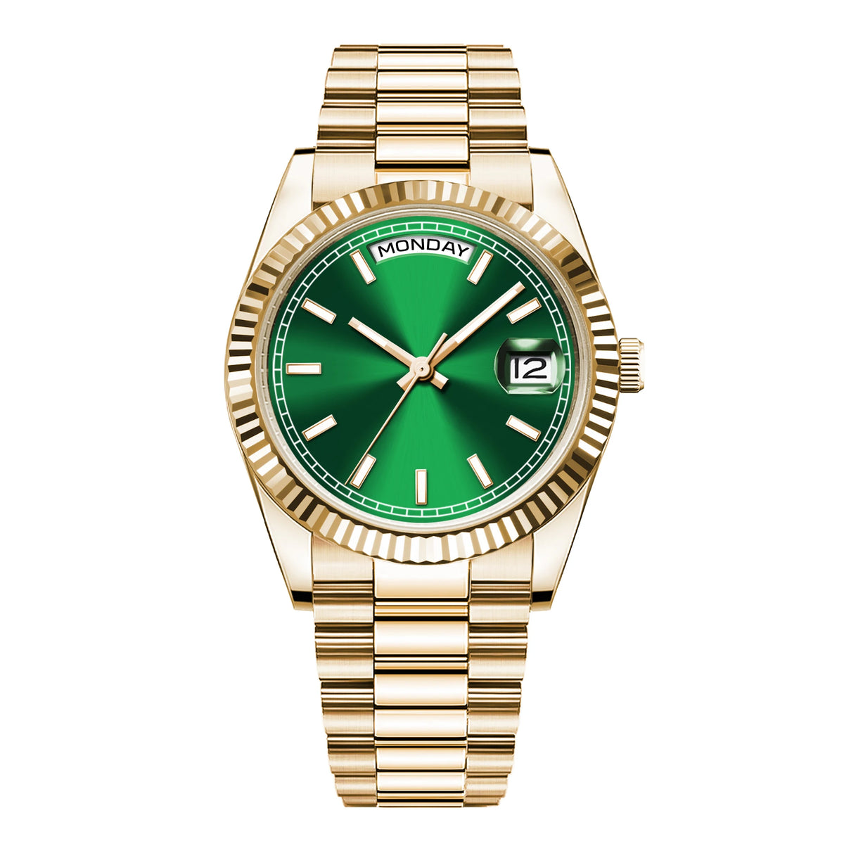 CORGEUT NH36 Mechanical Men's Watch Date of the Week Show President Chain Strap Steel Case Watch Threaded Arc Bezel waterp