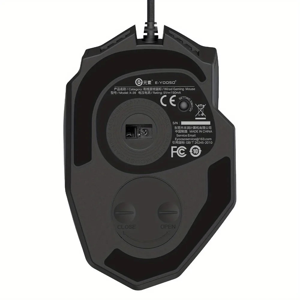 Mouse gaming programmabile E-YOOSO X-39, mouse RGB cablato con 18 pulsanti, 8 pesi removibili, 5 DPI, impugnatura ergonomica per computer
