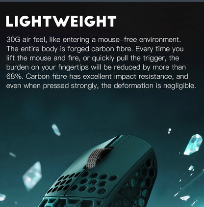 Mouse gaming wireless Darmoshark M5Air in fibra di carbonio forgiata 8K PAW3950 30K DPI per mani piccole, presa fingertip, macro di gioco, ultraleggero