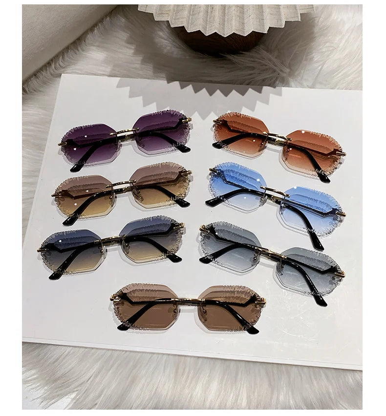 New Rimless Sunglasses Women Luxury Designer Brand Shades UV400 Vintage Metal Men Fashion Ladies Sun Glasses Frameless Shades