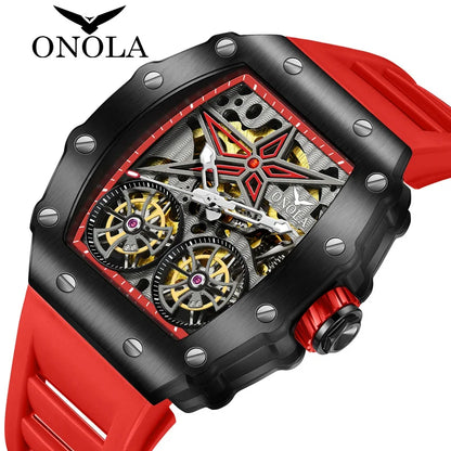 ONOLA Men’s Luxury Automatic Mechanical Watch  Hollow Skeleton Dial & Waterproof Design