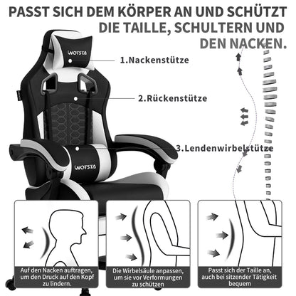 SUKIDA Ergonomic Gaming Chair with Lumbar Support, Adjustable Racing Office Chair, Swivel Executive Chair with Headrest and Armrests