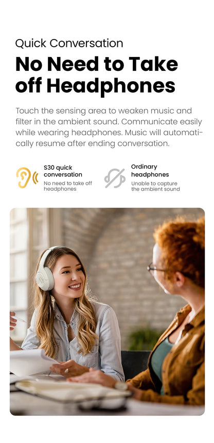 HAYLOU S30 Wireless Bluetooth 5.4 ANC Headphones 43dB Noise Cancelling Headsets with 40mm Driver, 80H Playtime Hi-Res Audio Earphones