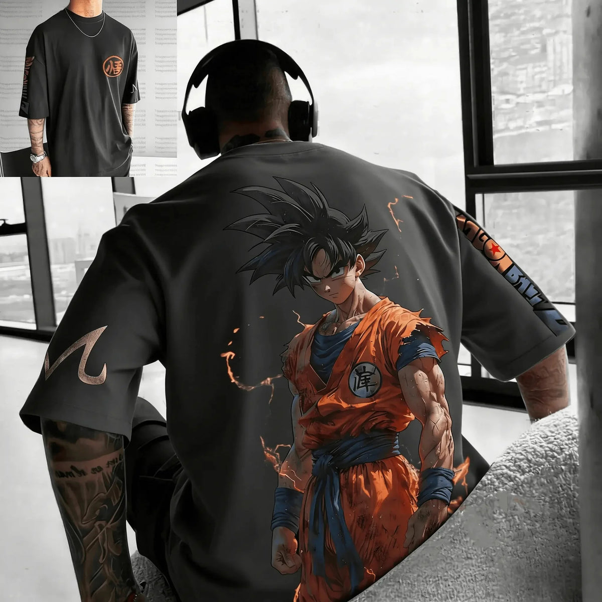 2026 Summer Dragon Ball Battle-Damaged Goku Vintage Anime T-shirt Men's Pure Cotton Casual Loose Sports Daily Top