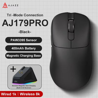 AJAZZ AJ179 V2 MAX Tri-Mode Wireless Gaming Mouse, 56g Lightweight PAW3311 Sensor, 12000 DPI, Rechargeable Right-Hand Gaming Mouse