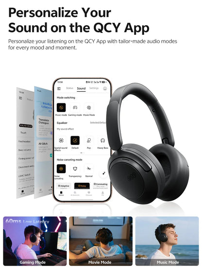 QCY H3S – Adaptiver ANC-Over-Ear-Bluetooth 6.0-Kopfhörer mit -56dB – Hi-Res LDAC Wireless-Headset, 102H Akku, räumlicher Klang mit Dual-Treiber