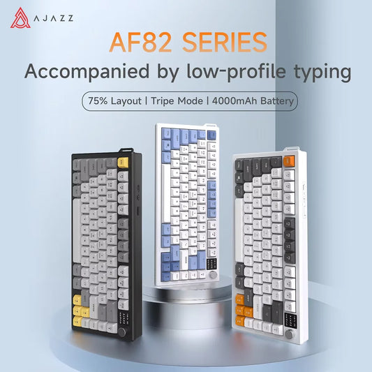 AJAZZ AF82 Low-Profile Electrostatic Keyboard Tri-Mode Wireless 75% Mechanical Gaming Keyboard with Display Screen, Hot-Swappable, 4000mAh Battery