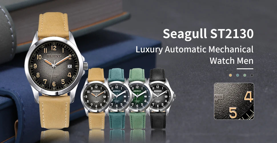 BERNY Automatic Watch Men  ST2130 Luminous Mechanical Wristwatch Sapphire Waterproof 10ATM Top Brand Luxury Watch for Men