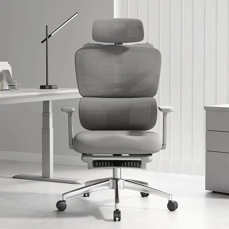 Nastavitelná ergonomická kancelářská židle ze síťoviny, prodyšná počítačová židle s vysokým opěradlem, 6D bederní opěrkou a výsuvnou podnožkou