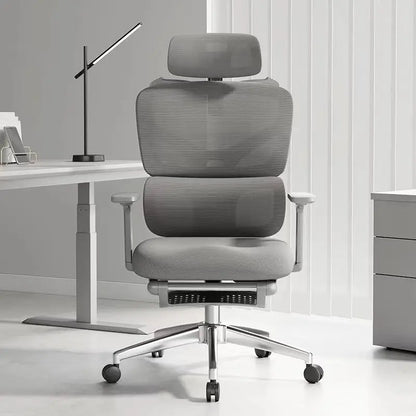 Nastavitelná ergonomická kancelářská židle ze síťoviny, prodyšná počítačová židle s vysokým opěradlem, 6D bederní opěrkou a výsuvnou podnožkou