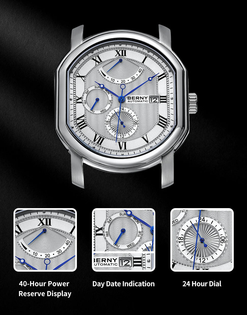 BERNY Men Mechanical Watch Top Accuracy Move Automatic Wristwatch Luxury Male Clock Sapphire Self-Winding Men's Watch Waterproof