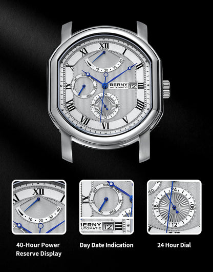 BERNY Men Mechanical Watch Top Accuracy Move Automatic Wristwatch Luxury Male Clock Sapphire Self-Winding Men's Watch Waterproof