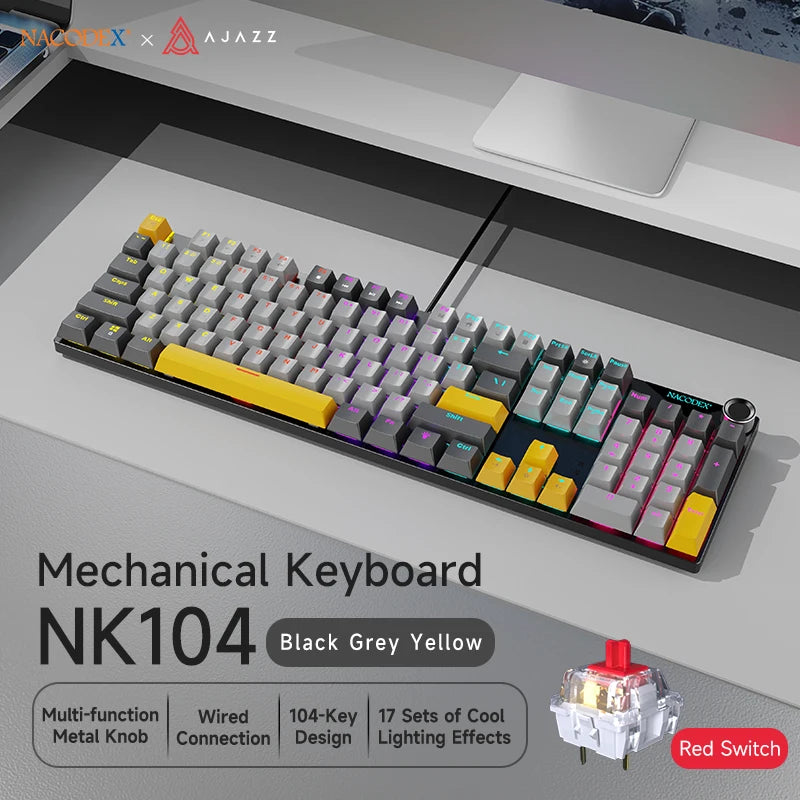 AJAZZ NK104 Wired Typing Mechanical Keyboard with Metal Knob Switch and Backlight Function for Laptops