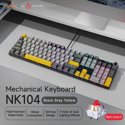 AJAZZ NK104 Wired Typing Mechanical Keyboard with Metal Knob Switch and Backlight Function for Laptops