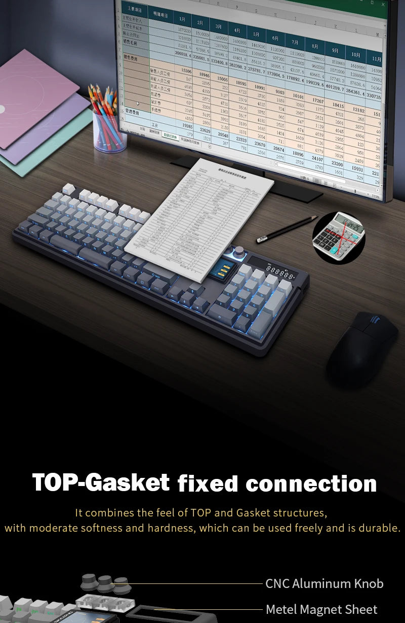 Teclado mecánico inalámbrico SKYLOONG GK104 Pro 100% personalizado, teclado con interruptores intercambiables en caliente de bajo ruido para PC gamer y accesorios de oficina