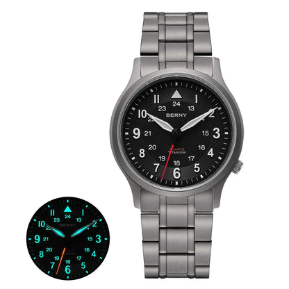 BERNY Titanium Watches for Men Classic Mens Field Watch Easy Read Outdoor Quartz Wristwatch Super Luminous Sapphire 5ATM