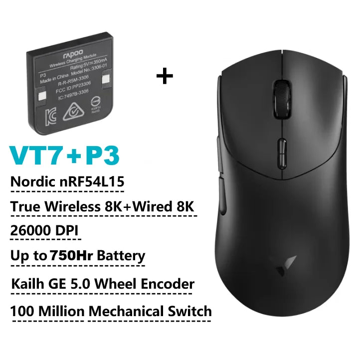 Rapoo VT7 MAX Wireless Gaming Mouse, True 8K Wireless Gaming Mouse, 53g Ultra-Lightweight, 30K DPI, 750-Hour Battery, Programmable Gaming Mouse