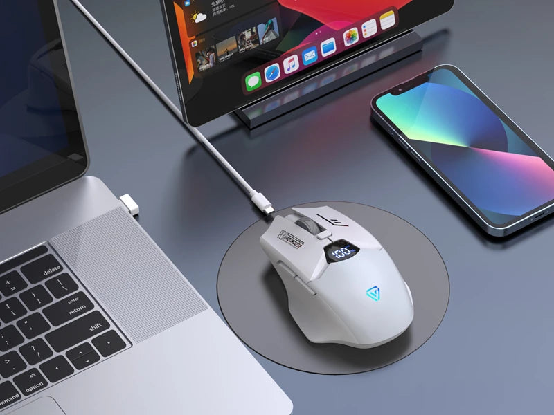 Ratón Bluetooth inalámbrico de doble modo con pantalla inteligente, carga silenciosa, para oficina, gaming, portátil y tablet, universal