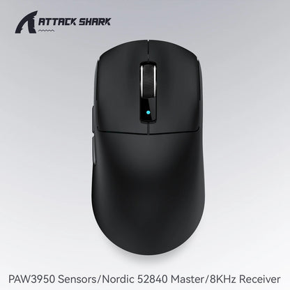 Mouse gaming wireless ATTACK SHARK R6 PAW3950MAX, polling 8Khz, ultraleggero 39g, MCU Nordic 52840, microswitch ottici Omron