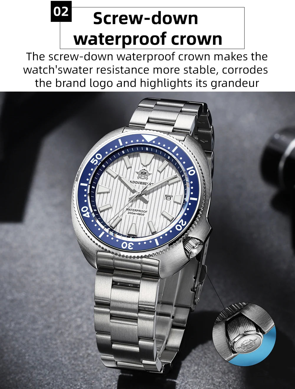 ADDIESDIVE Luxury Men's Watches Stainless Steel Sapphire Crystal Quartz Watch for Men Luminous 20Bar Waterproof NEW Wristwatches