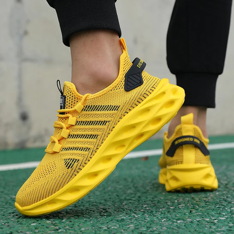 Unisex Men Sneakers Shoes Comfortable Breathable Couple Running Women Tennis Sports Shoe Size 37-47 Yellow Walking Sneaker