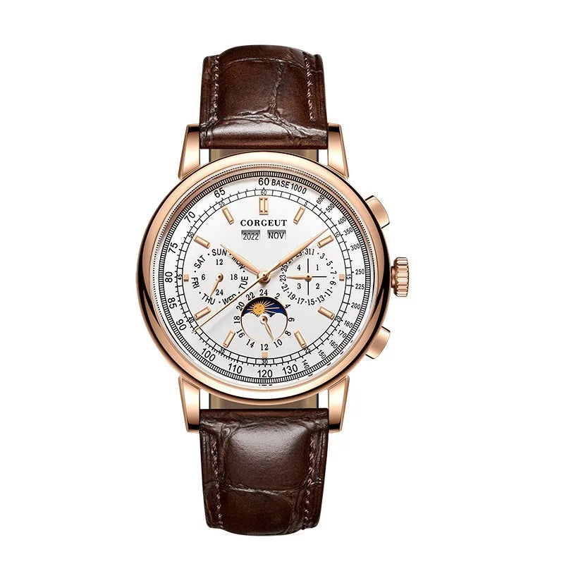 CORGEUT Automatic Mechanical Luxury Watches For Man Business Multification Date Day Month Year 316L Mechanical Men's Watches