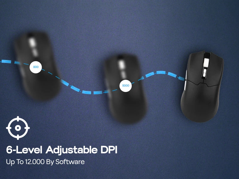 Mouse da gaming EPOMAKER Click Lite cablato/BT/wireless 2.4GHz con sensore PAW3311, da 800 a 24000 DPI e batteria da 500mAh per PC/Mac/Linux