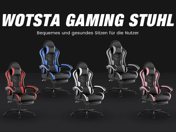 WOTSTA Gaming Chair with Footrest Ergonomic Gamer Chair, Adjustable Lumbar Support, Headrest, Reclining Computer Chair for Gaming & Office