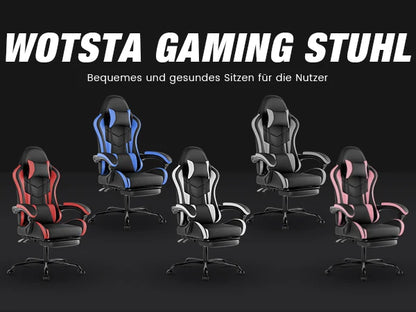 WOTSTA Gaming Chair with Footrest Ergonomic Gamer Chair, Adjustable Lumbar Support, Headrest, Reclining Computer Chair for Gaming & Office