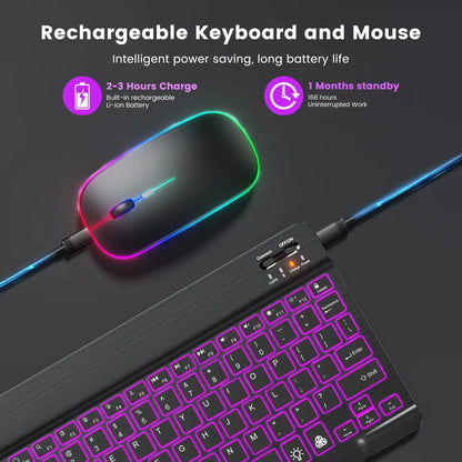 Mini Backlit RGB Bluetooth Wireless Keyboard 2.4G Mouse For Tablet Cell Phone Windows Android iOS Ultra Light Slim iPad Keyboard