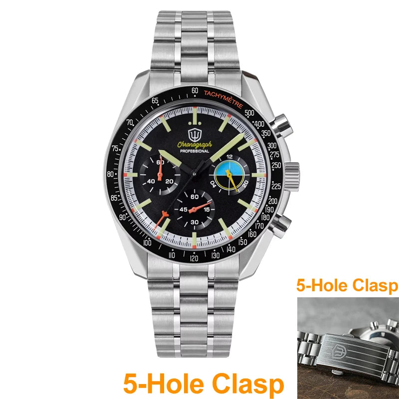 Watchdives WD1863 39mm VK63 Chronograph Watch Vintage Stainless Steel Sapphire OTF Clasp Waterproof Luminous Watches for Men