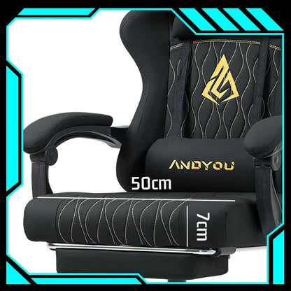 Andyou Ergonomic Gaming Chair with Reclining PU Leather Seat, Swivel Computer Gaming Chair with Adjustable Height, Lumbar Support & Footrest Design