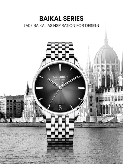 AGELOCER Original Budapest Watch Steel Strap Men's Business Dress Big Calendar Automatic Mechanical Watch Birthday Gift for Men