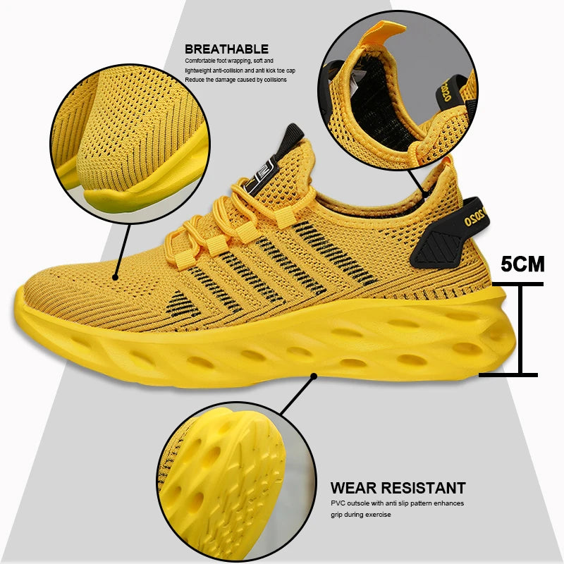 Unisex Men Sneakers Shoes Comfortable Breathable Couple Running Women Tennis Sports Shoe Size 37-47 Yellow Walking Sneaker