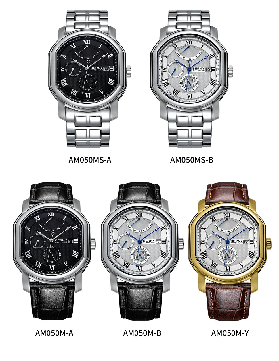 BERNY Men Mechanical Watch Top Accuracy Move Automatic Wristwatch Luxury Male Clock Sapphire Self-Winding Men's Watch Waterproof