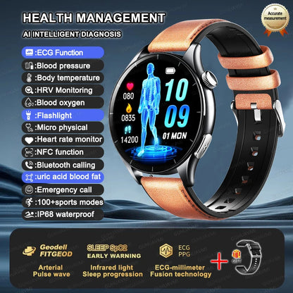 2025 Health Smartwatch for Xiaomi & Huawei ECG + PPG, Blood Pressure, SpO2, Body Analysis, Bluetooth Calling & NFC