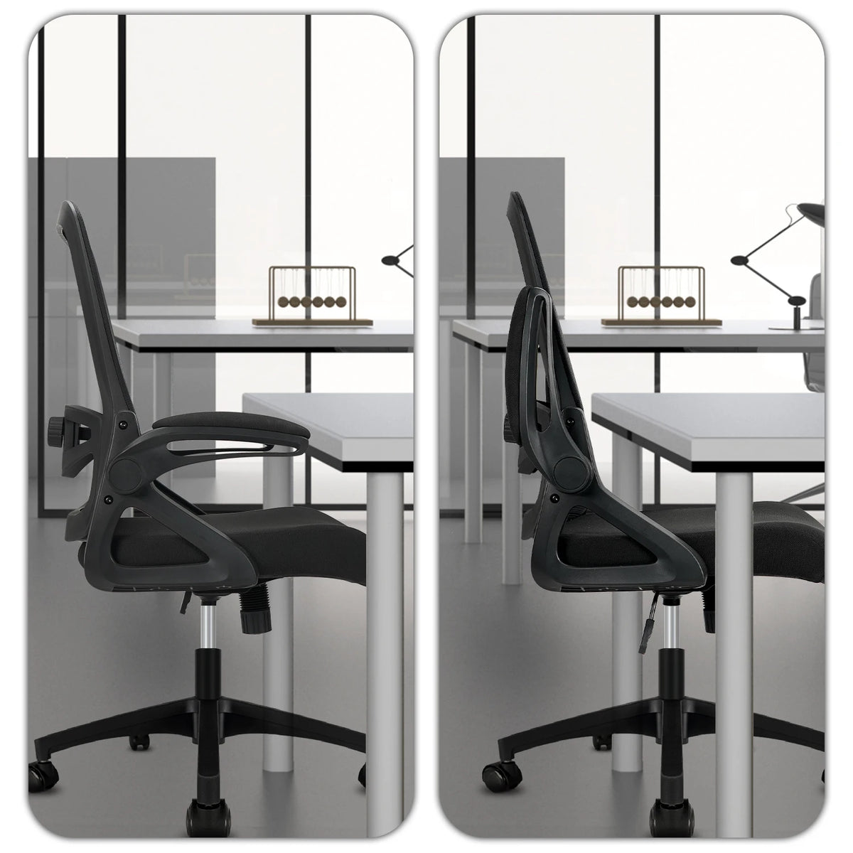 Milacyee Ergonomic Office Chair with Lumbar Support, Adjustable Desk Chair, 90° Flip-Up Armrest, Height Adjustable Mesh Executive Chair